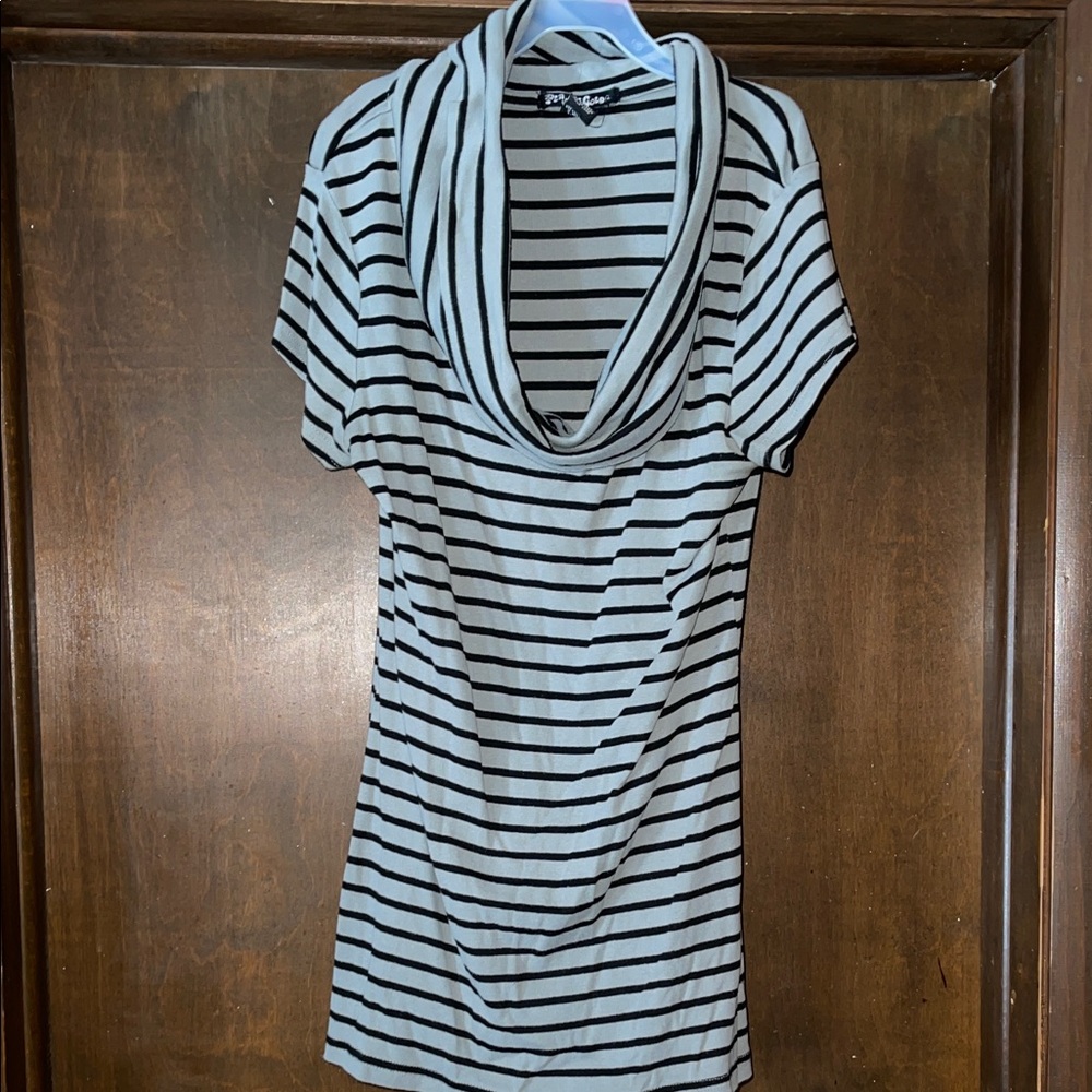 Black and Gray Striped Cowl Neck Tunic